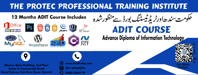 ADIT offered at The Protec Computer Institute Naval Colony Karachi.